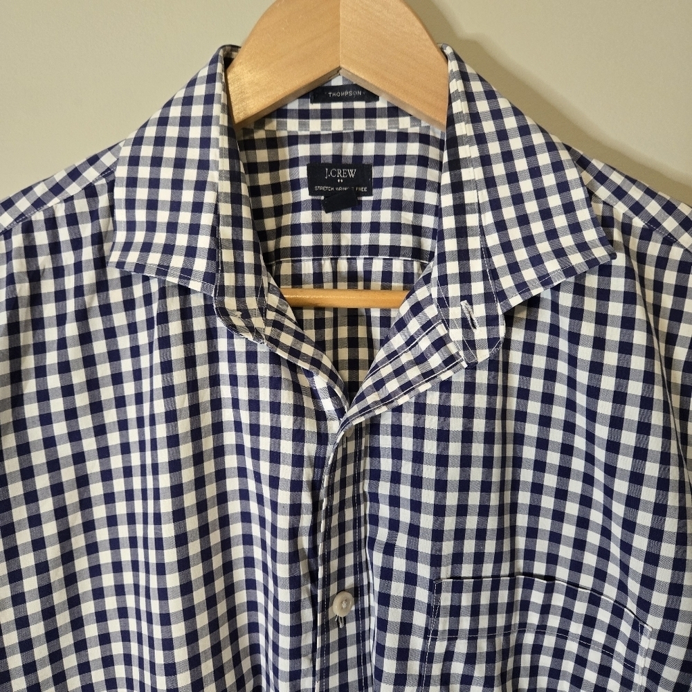 J. Crew Blue and White Checkered Thompson Stretch Men's Large Button Down Shirt - Picture 6 of 15